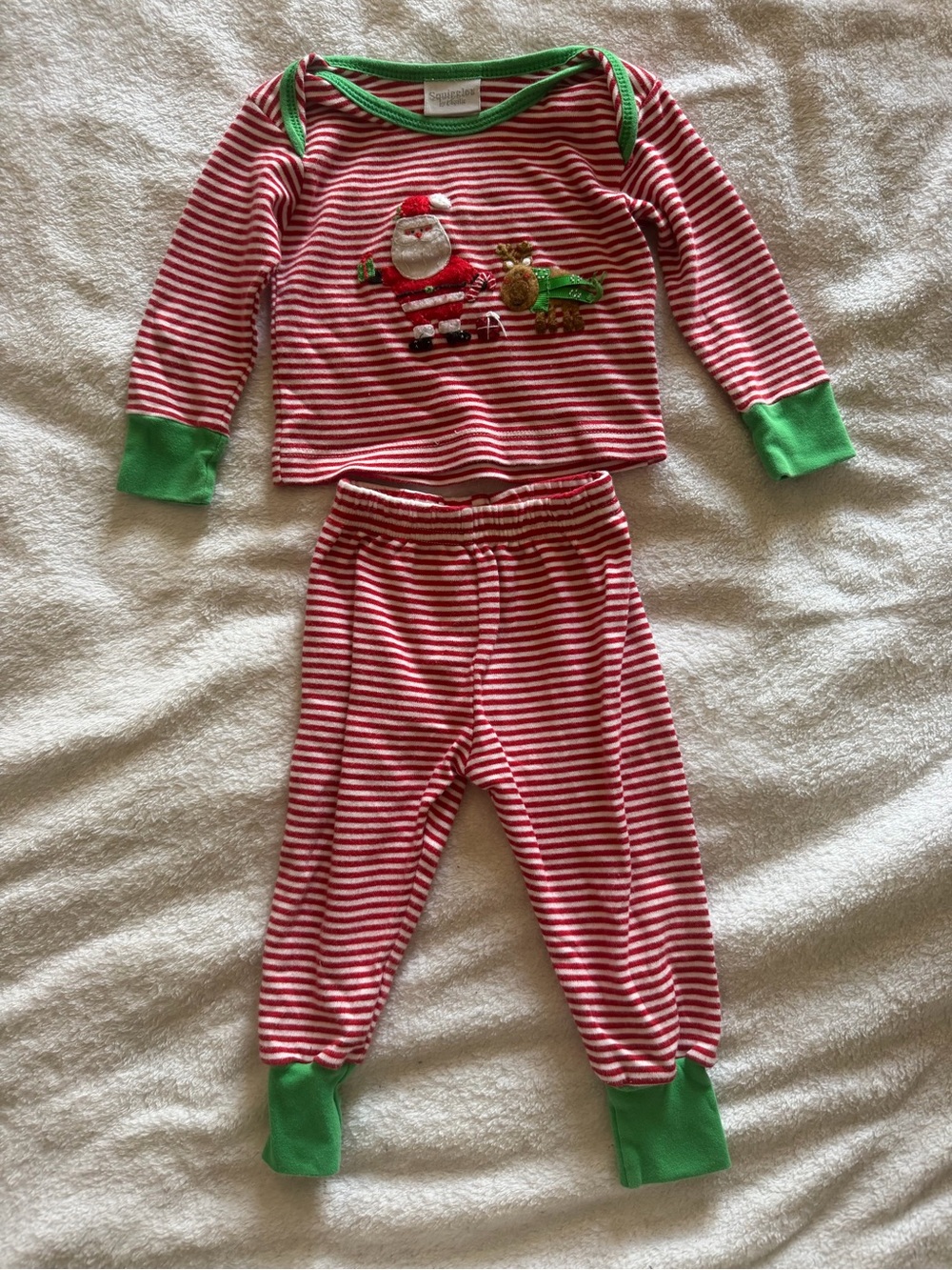 Kids Red & White Stripe Holiday Pajama Set with Green Trim